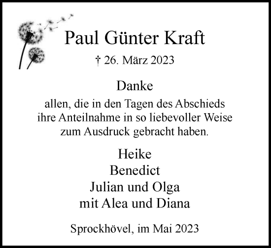 Traueranzeige von Paul Günter Kraft von Tageszeitung