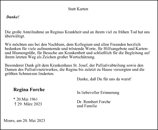 Traueranzeige von Regina Forche von Tageszeitung
