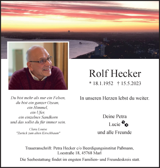 Traueranzeige von Rolf Hecker von Tageszeitung