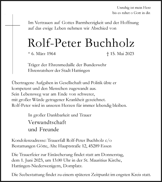 Traueranzeige von Rolf-Peter Buchholz von Tageszeitung