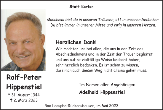 Traueranzeige von Rolf-Peter Hippenstiel von Tageszeitung