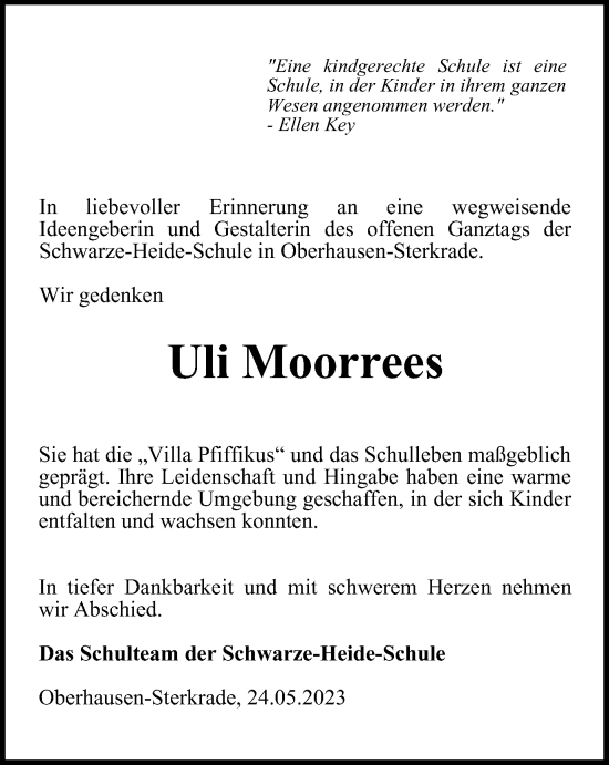 Traueranzeige von Uli Moorrees von Tageszeitung