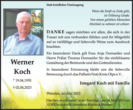 Traueranzeige von Werner Koch von Tageszeitung