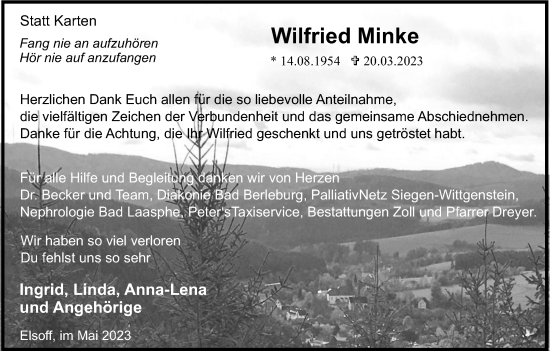Traueranzeige von Wilfried Minke von Tageszeitung
