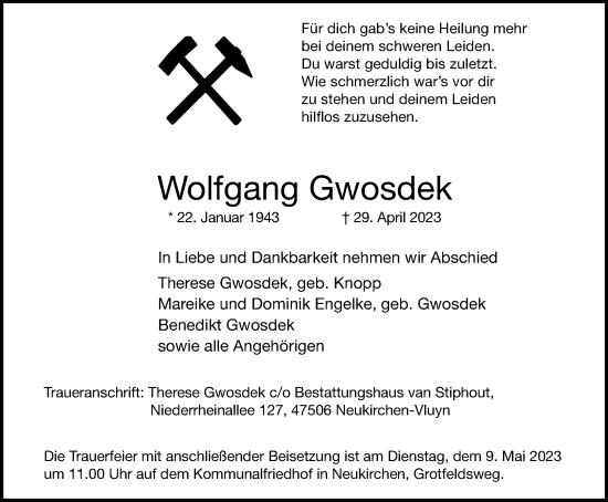 Traueranzeige von Wolfgang Gwosdek von Tageszeitung