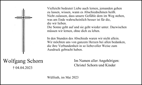 Traueranzeige von Wolfgang Schorn von Tageszeitung