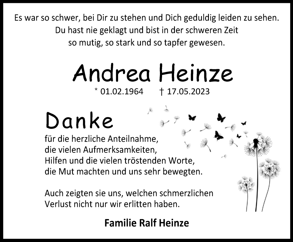  Traueranzeige für Andrea Heinze vom 24.06.2023 aus Tageszeitung