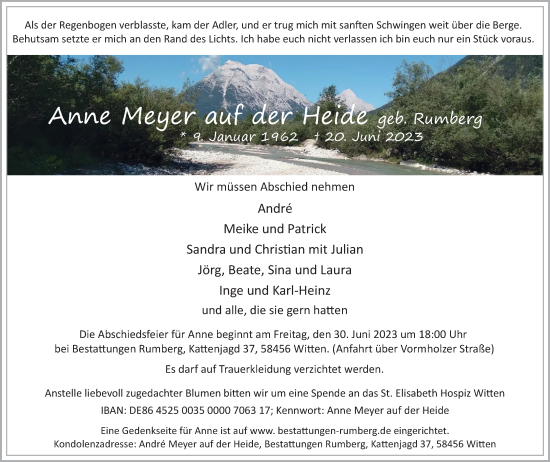 Traueranzeige von Anne  Meyer auf der Heide von Tageszeitung