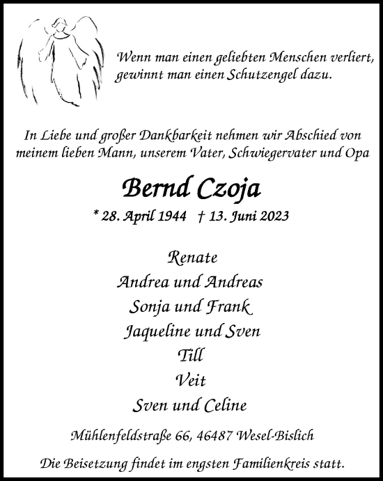 Traueranzeige von Bernd Czoja von Tageszeitung