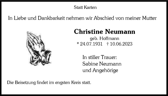 Traueranzeige von Christine Neumann von Tageszeitung