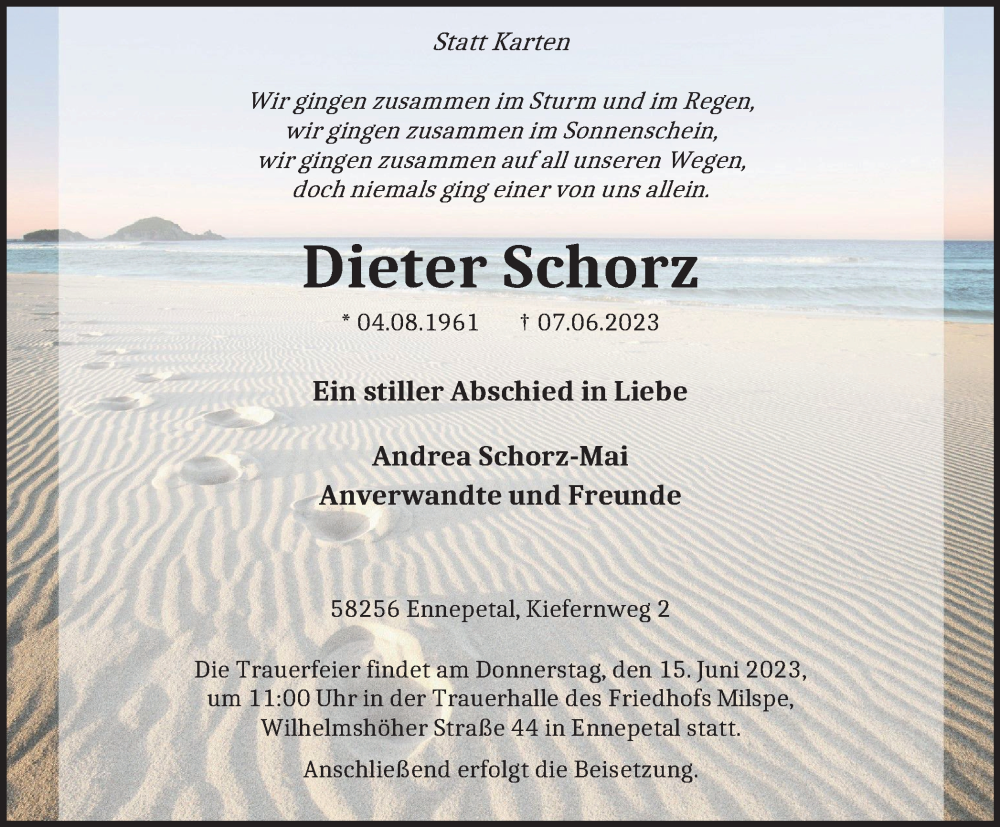  Traueranzeige für Dieter Schorz vom 12.06.2023 aus Tageszeitung
