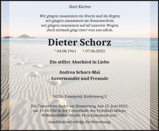 Traueranzeige von Dieter Schorz von Tageszeitung