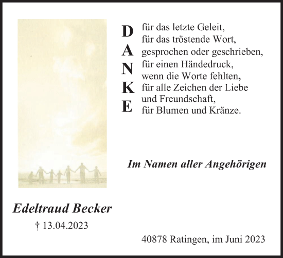 Traueranzeige von Edeltraud  Becker von Tageszeitung
