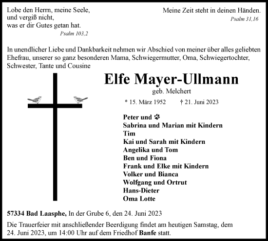 Traueranzeige von Elfe Mayer-Ullmann von Tageszeitung