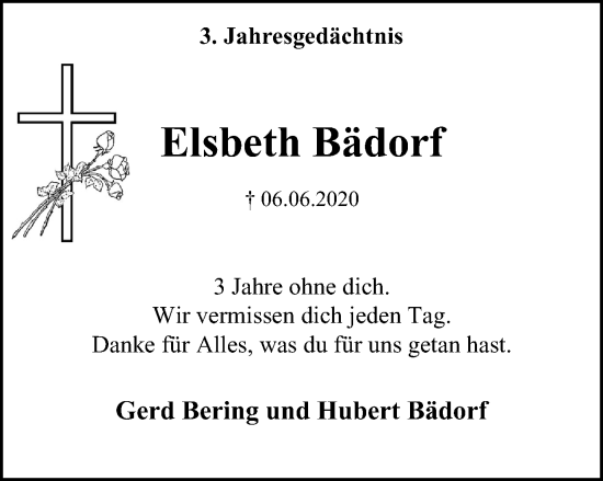 Traueranzeige von Elsbeth Bädorf von Tageszeitung