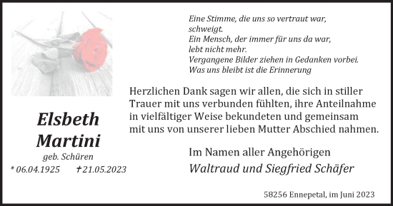 Traueranzeige von Elsbeth Martini von Tageszeitung