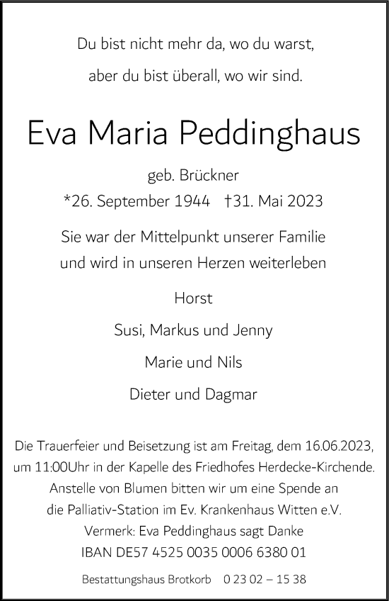 Traueranzeige von Eva Maria Peddinghaus von Tageszeitung