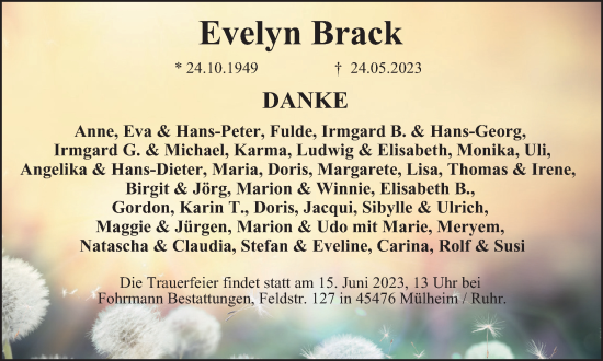 Traueranzeige von Evelyn Brack von Tageszeitung