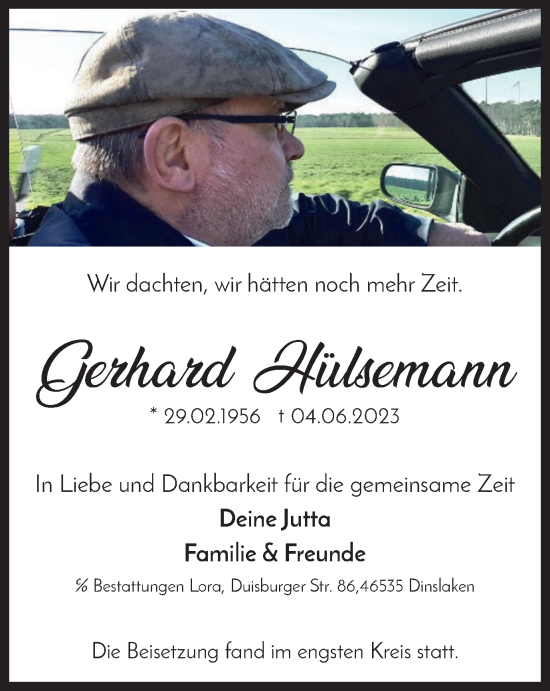 Traueranzeige von Gerhard Hülsemann von Tageszeitung