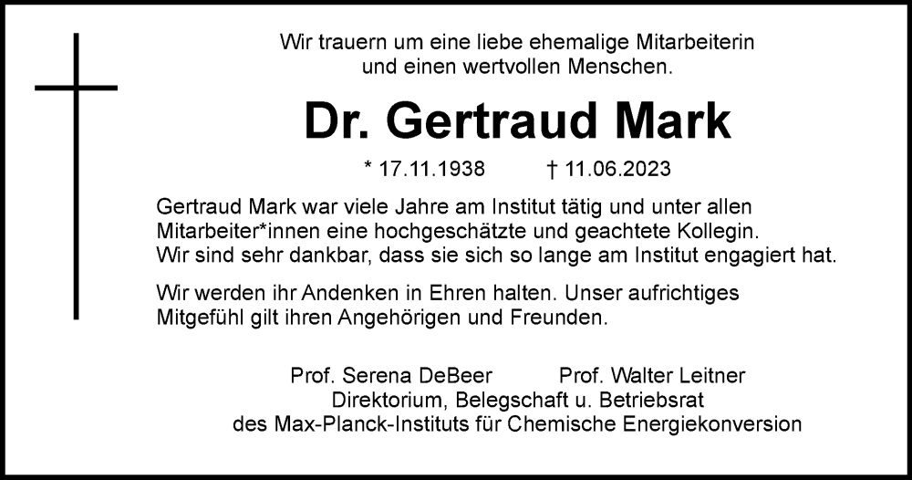  Traueranzeige für Gertraud Mark vom 24.06.2023 aus Tageszeitung