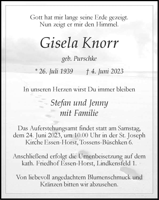 Traueranzeige von Gisela Knorr von Tageszeitung