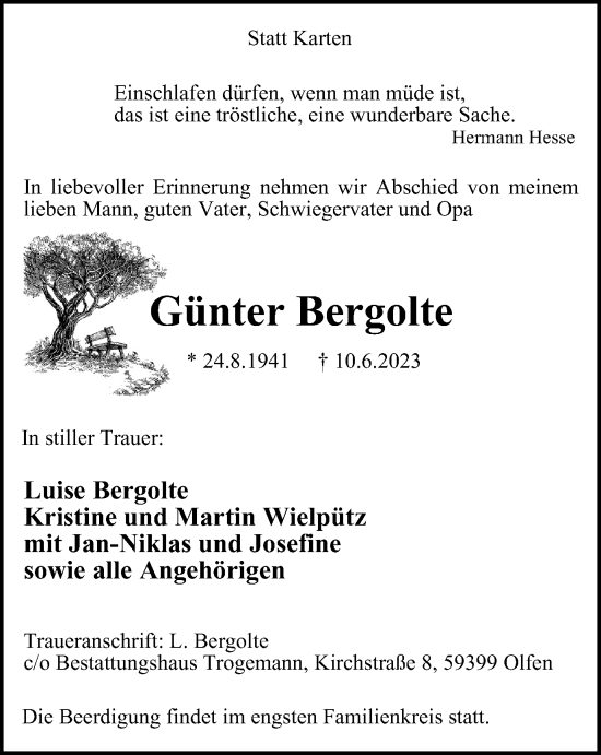 Traueranzeige von Günter Bergolte von Tageszeitung