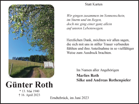 Traueranzeige von Günter Roth von Tageszeitung
