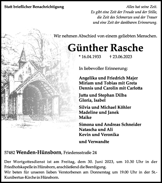 Traueranzeige von Günther Rasche von Tageszeitung