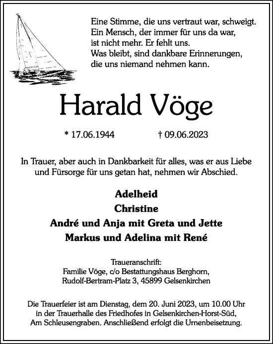 Traueranzeige von Harald Vöge von Tageszeitung