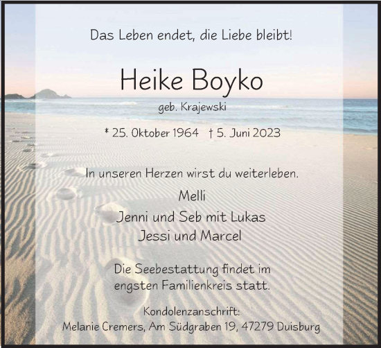 Traueranzeige von Heike Boyko von Tageszeitung