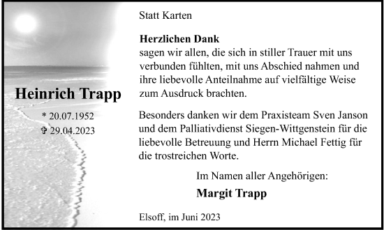 Traueranzeige von Heinrich Trapp von Tageszeitung