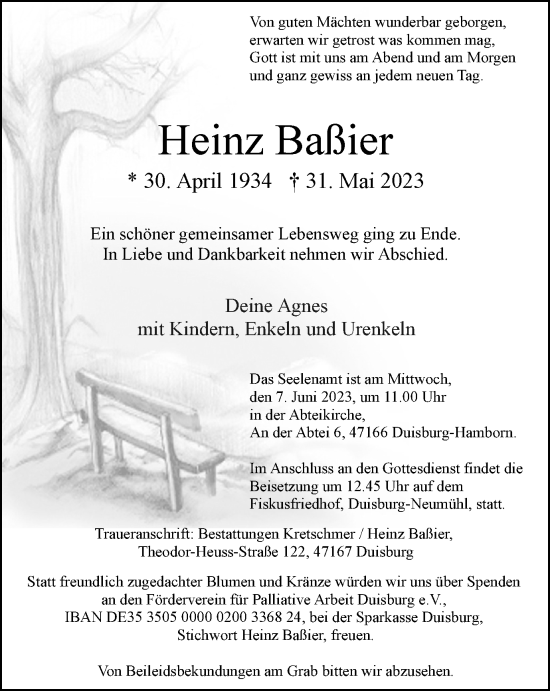 Traueranzeige von Heinz Baßier von Tageszeitung