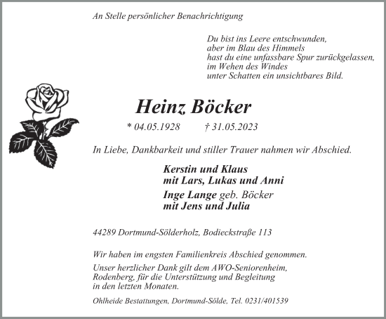 Traueranzeige von Heinz Böcker von Tageszeitung