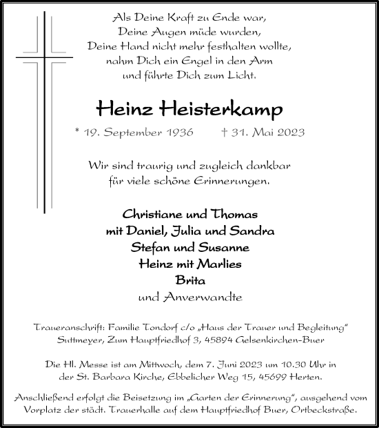 Traueranzeige von Heinz Heisterkamp von Tageszeitung
