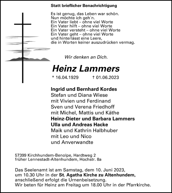 Traueranzeige von Heinz Lammers von Tageszeitung