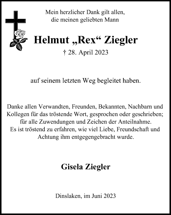 Traueranzeige von Helmut Ziegler von Tageszeitung