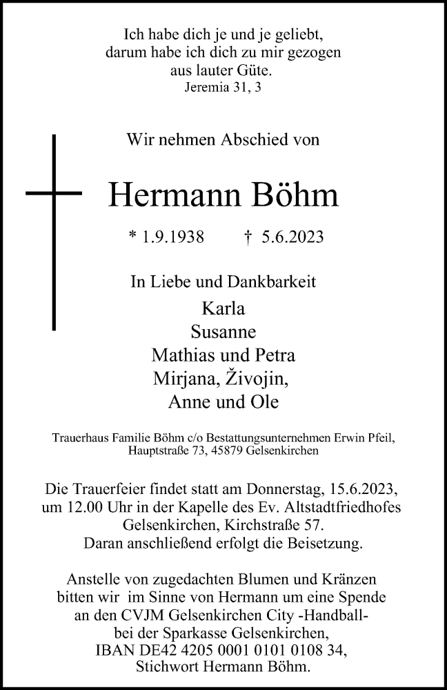  Traueranzeige für Hermann Böhm vom 10.06.2023 aus Tageszeitung