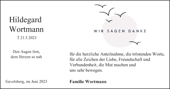 Traueranzeige von Hildegard Wortmann von Tageszeitung