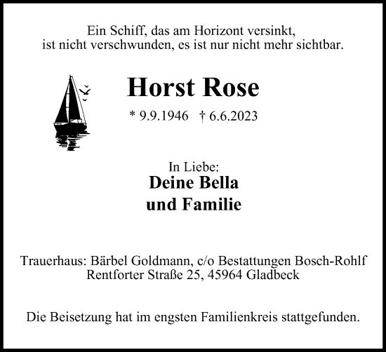 Traueranzeige von Horst Rose von Tageszeitung