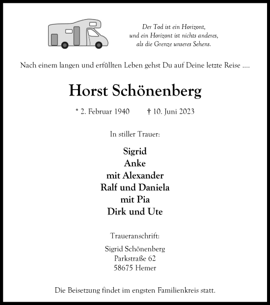 Traueranzeige von Horst Schönenberg von Tageszeitung