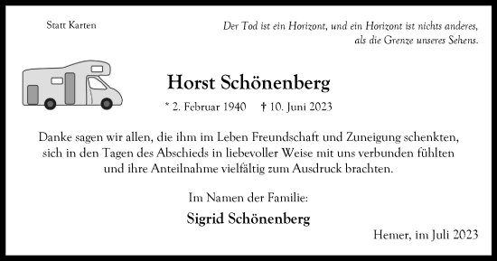 Traueranzeige von Horst Schönenberg von Tageszeitung
