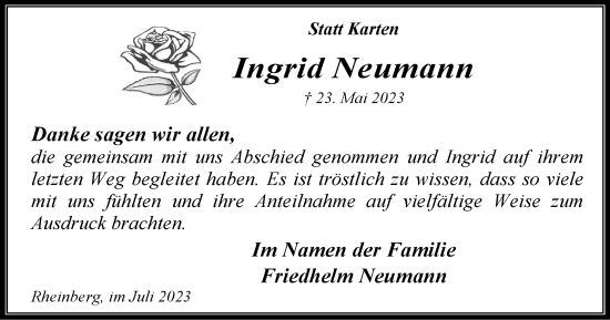 Traueranzeige von Ingrid Neumann von Tageszeitung