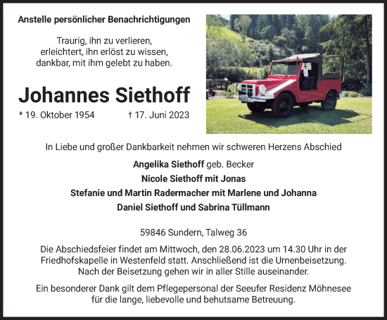 Traueranzeige von Johannes Siethoff von Tageszeitung