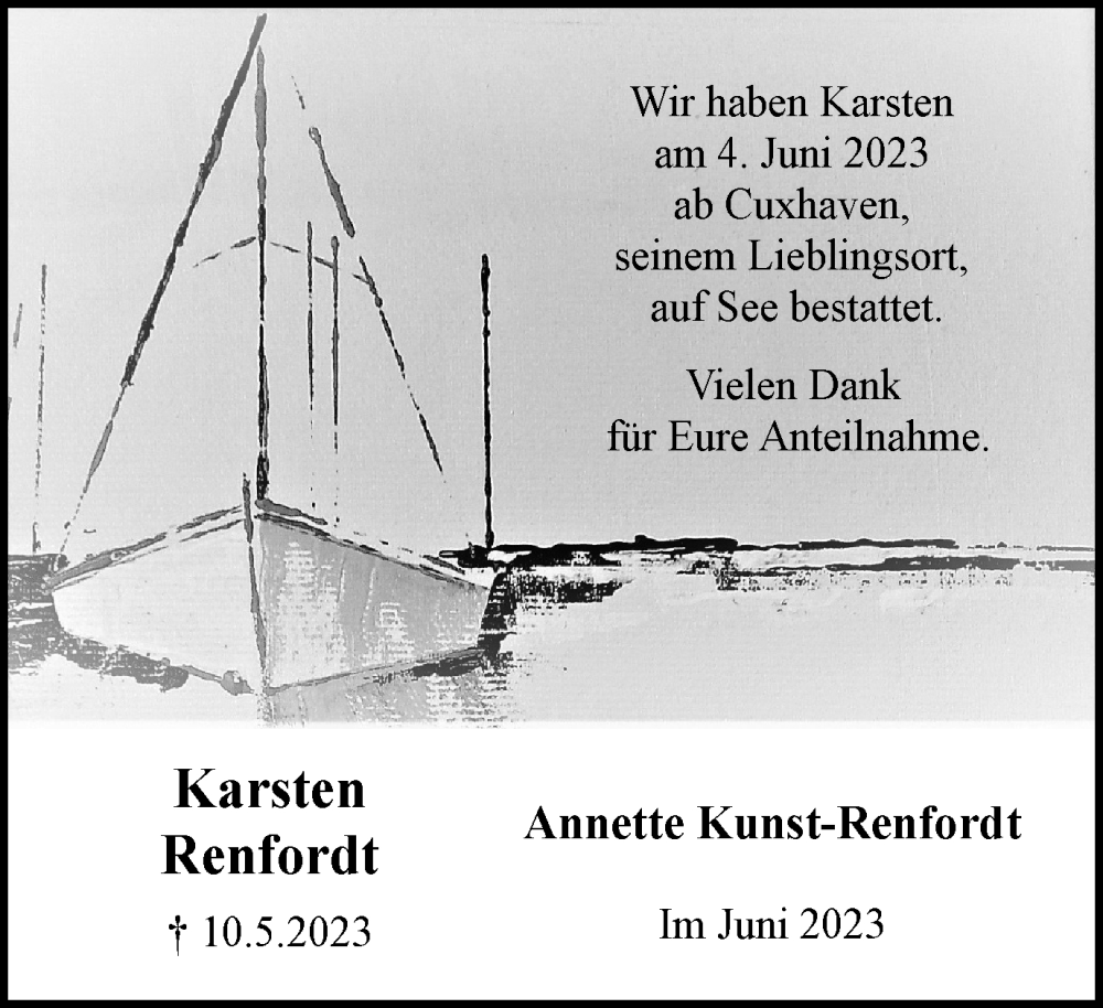  Traueranzeige für Karsten Renfordt vom 17.06.2023 aus Tageszeitung