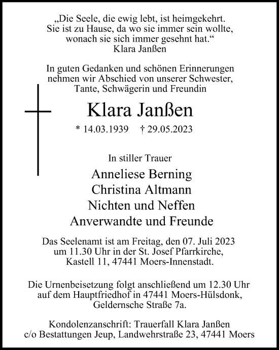 Traueranzeige von Klara Janßen von Tageszeitung