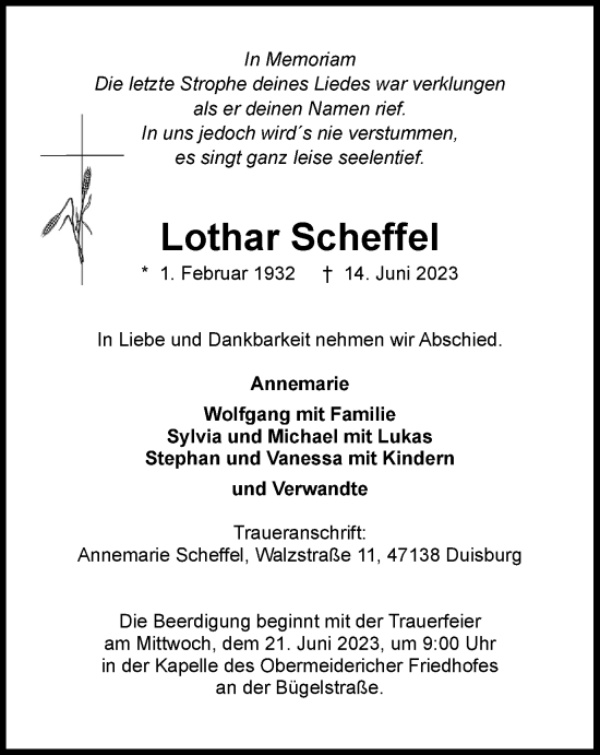 Traueranzeige von Lothar Scheffel von Tageszeitung