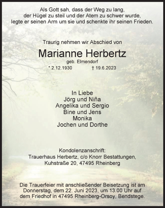 Traueranzeige von Marianne Herbertz von Tageszeitung