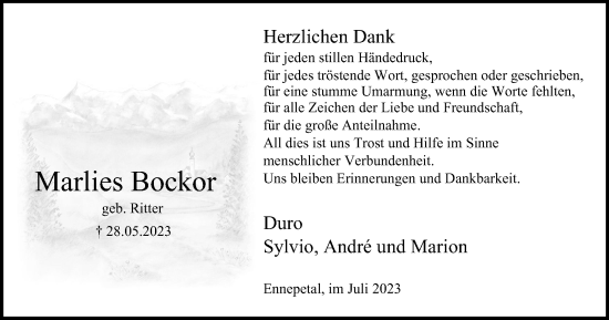 Traueranzeige von Marlies Bockor von Tageszeitung