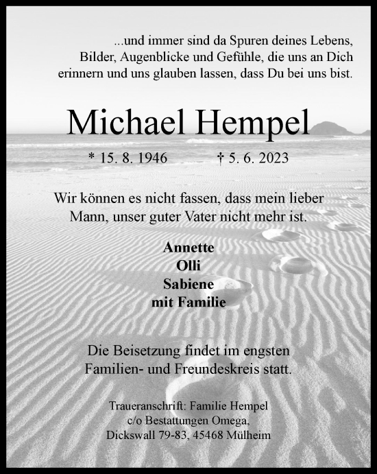 Traueranzeige von Michael Hempel von Tageszeitung