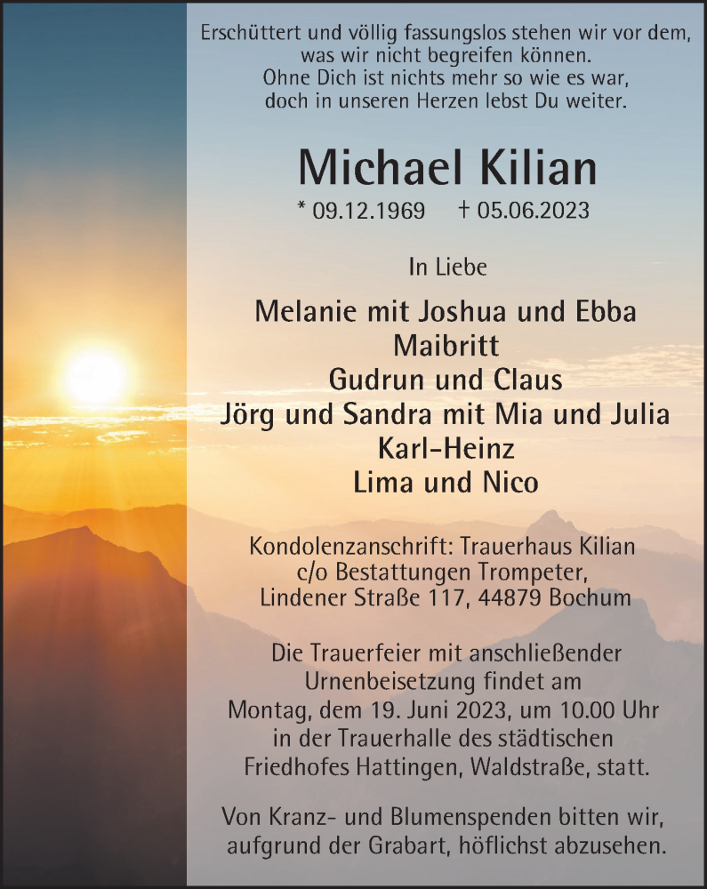  Traueranzeige für Michael Kilian vom 14.06.2023 aus Tageszeitung